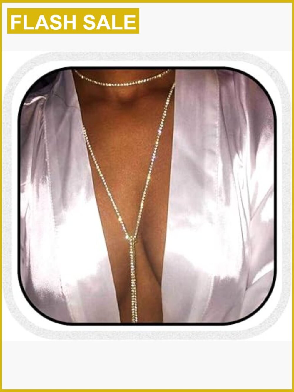 Silver Rhinestone Choker Necklace Long Crystal Chain Jewelry